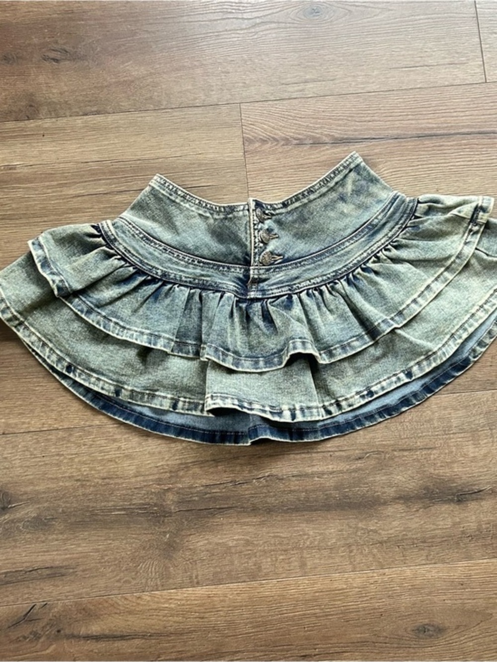 Ruffled Denim Circle Skirt - Faded Blue